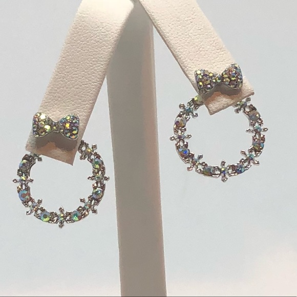 boutique Jewelry - Rhinestone Bow Hoop Earrings